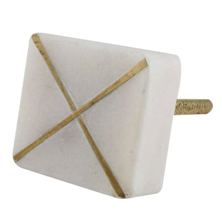White Stone Square Gold Cross Dresser Knob